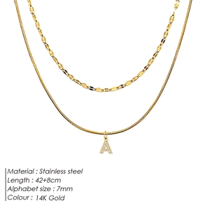 Collana a doppio strato in acciaio inossidabile placcato oro 18k con pendente lettera A