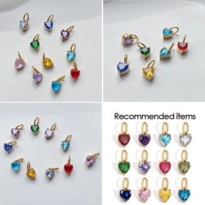 Colorful heart-shaped zircon pendants with gold-plated stainless steel base for DIY jewelry