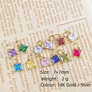 Square stainless steel pendants with colorful zirconia crystals for DIY jewelry making