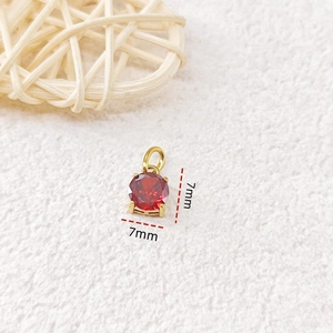 Golden 7mm round red zircon pendant with four-claw setting for DIY jewelry making