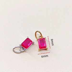 Rectangular rose red 14K gold birthstone pendant 8x6mm DIY stainless steel jewelry