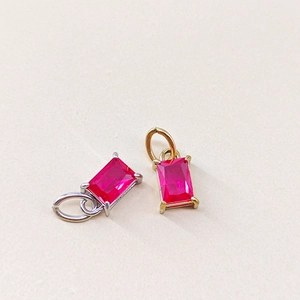 Rectangle fuchsia zircon pendants in gold and silver plating for DIY jewelry making