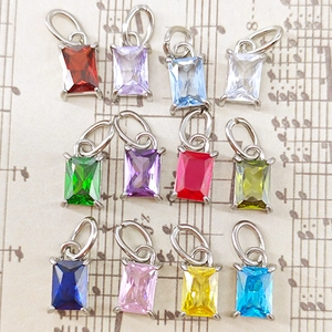 Rectangle birthstone pendants set with 12 colored zircons and silver metal settings