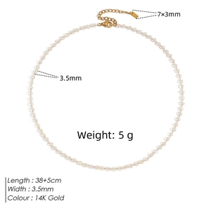 Minimalist 14K Gold Crystal Beaded Chain Necklace 38+5cm adjustable length for women