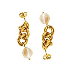 Boucles d'oreilles chaîne dorée vintage avec perles baroques pour femmes, style élégant