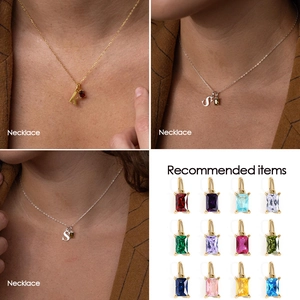 Collier personnalisé en acier inoxydable avec pendentif lettre et pierre de naissance