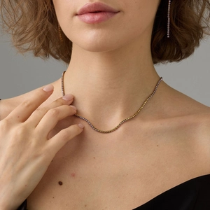 Collier de Tennis en Acier Inoxydable avec Strass Carré Femme Plqué Or Argent Choker Réglable Bijoux de Mode