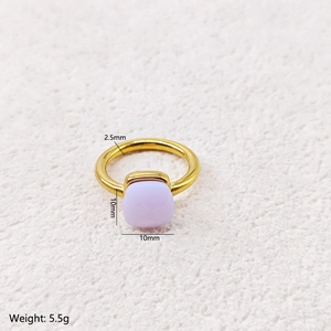 Minimalist gold-plated stainless steel ring with a 10mm square lavender resin stone inlay