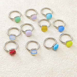Minimalist stainless steel rings set with colorful square-cut gemstones in multi-color