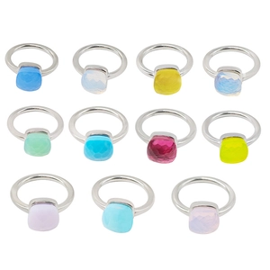 Luxurious geometric zircon stainless steel rings in eleven vibrant multi-color gemstones