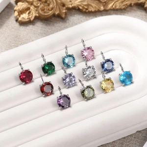 Stainless Steel Round Birthstone Pendant Charms For DIY Jewelry Making Inlaid Zirconia Colorful Geometric Pendant For Women