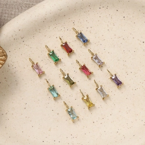 Ciondolo in Zirconia Taglio Baguette Acciaio Inossidabile 316 Placcato Oro 18K Fascino Pietra Portafortuna Rettangolo Per Creazione Gioielli DIY Collana Orecchini