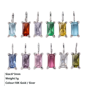 Set di 12 ciondoli rettangolari colorati 6x3mm, acciaio placcato oro 18K con zirconi