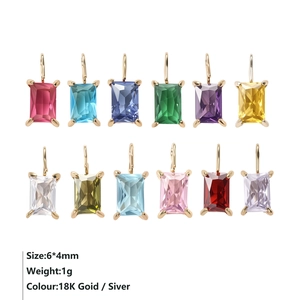 Rectangle emerald cut colorful zircon 6x4mm stainless steel pendants in 12 vibrant colors