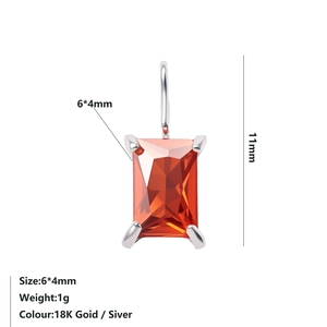 Detailed macro view of 6x4mm orange rectangular zircon pendant with size dimensions