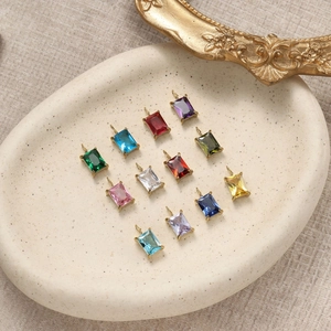 Ciondoli in Acciaio Inossidabile 316 a Forma di Rettangolo con Zirconia Colori Pietre Natali Pendenti Geometrici Oro Acciaio