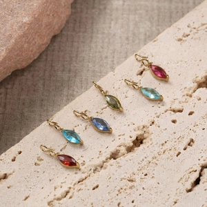 Set di 6 ciondoli in pietra preziosa taglio marquise dorati in vari colori per gioielli