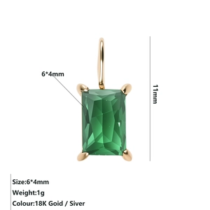 Macro shot of 6x4mm emerald-cut green zircon pendant in 18K gold-plated setting