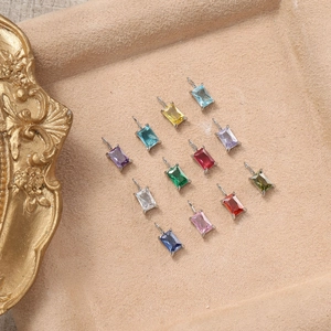 Stainless Steel Rectangle Colored Zircon Birthstone Pendant For DIY Jewelry Making Square Geometry Inlaid Gemstone Accessory