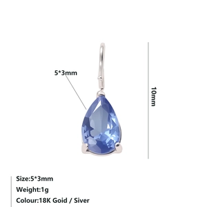 Dettaglio del ciondolo a goccia blu 5x3mm con gancio argento e misure dimensionali