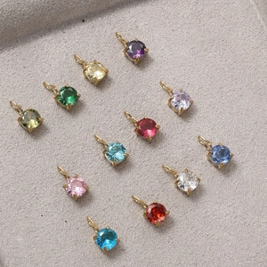 Stainless Steel Round Zirconia Birthstone Pendant Only Without Chain DIY Jewelry Finding Making Accessories For Necklace
