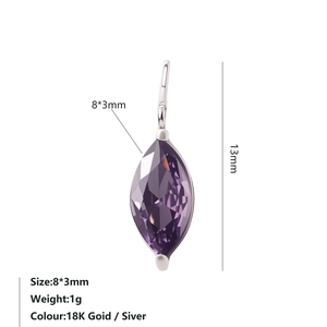 Vue détaillée du pendentif en zircon violet 8x3mm avec ses dimensions précises