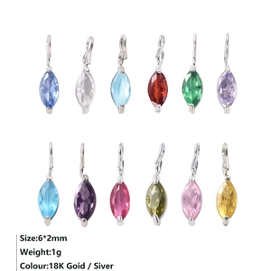 Set di 12 ciondoli in zircone taglio marquise colorato, 6x2mm, finitura oro e argento