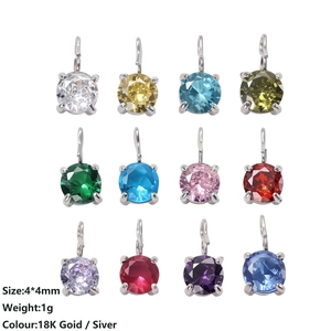 Set of 12 round 4x4mm colorful cubic zirconia pendants with silver metal loops for DIY jewelry