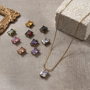 Roestvrij Staal Rechthoek Zirconia Ingelegde Hangers Mode Eenvoudig DIY Sieraden Maken Geometrische Emerald Slijpvorm Steen Charms Componenten