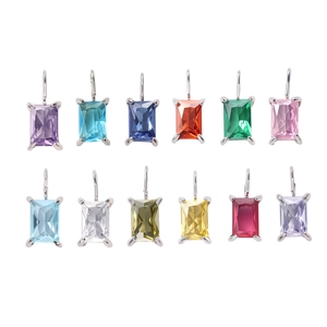 Set of 12 colorful 6x4mm emerald-cut zircon pendants with stainless steel hooks