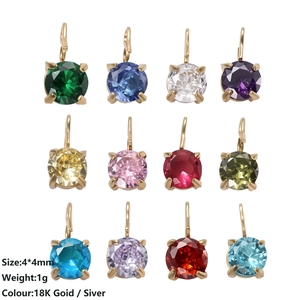 Set of 12 round colorful 4x4mm cubic zirconia charms with gold plating for DIY jewelry