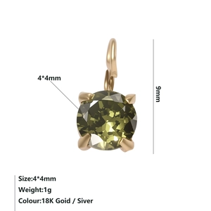 Detail of 4x4mm round green zircon pendant in 18K gold setting for DIY jewelry making