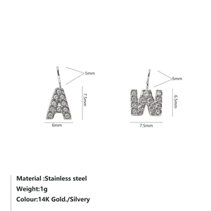 Polished stainless steel letter pendants A and W with sparkling cubic zirconia inlay