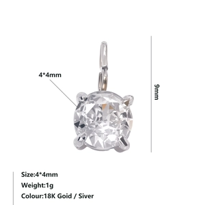 Detailed view of 4x4mm cubic zirconia pendant showing dimensions and silver finish texture