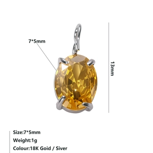 Vue détaillée du pendentif ovale avec pierre jaune de 13mm et sertissage argenté à 4 griffes