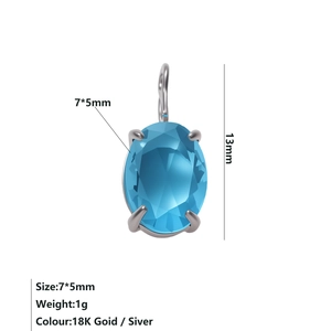 Vue macro du pendentif gemme bleue 7x5mm avec monture argentée à quatre griffes de 13mm