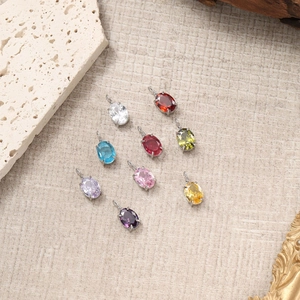 Pendentifs pierres de naissance ovales en acier inoxydable, sertis de 9 couleurs