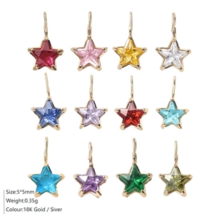 Star-shaped stainless steel pendants with multi-color 5x5mm cubic zirconia stones