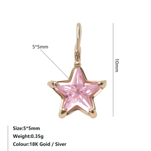 Macro shot of 5x5mm pink star-shaped zircon pendant with 18K gold plating dimensions