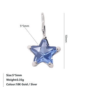 Macro view of blue star-shaped zircon pendant with precise 5x5mm dimensions and silver base