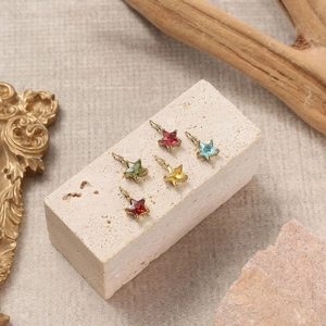 Set of five star-shaped stainless steel pendants with multi-colored cubic zirconia stones