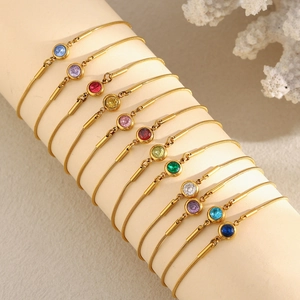 18K vergulde roestvrijstalen slangenketting armbanden met kleurrijke zirkonia geboortestenen