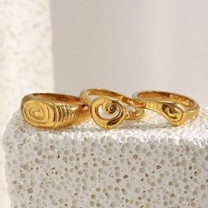 Ring Edelstahl 18K Vergoldet Spiralmuster Fingerabdruck Textur Western Chic Minimalistischer Schmuck Für Damen