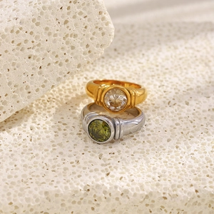 Retro 18K gold and silver plated stainless steel rings with round zircon stones