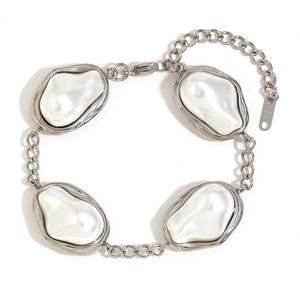 Bracelet perles baroques en acier inoxydable plaqué or 18K avec chaîne ajustable