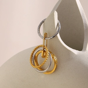 18K gold plated multi-layer ring set featuring safety pin and star charms on stone decor