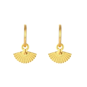 Bohemian gold stainless steel fan-shaped hoop earrings with textured radial shell design