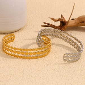 Modern minimalist triple-layer dotted texture cuff bracelets in 18K gold and silver finishes