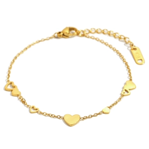 Bracelet cœur plaqué or 18K pour femme avec breloques pleines et évidées et étiquette K18