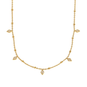 Elegante 18K vergoldete Edelstahlkette mit fünf diamantbesetzten Rauten-Anhängern